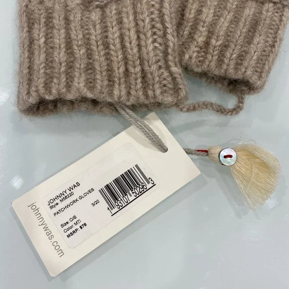 Johnny Was Patchwork Gloves Mittens Floral Embroidery Tan Brown Gray - Picture 6 of 7